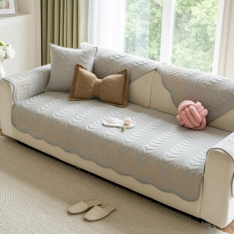 Cream Style Leaf Pattern Sofa Anti-Scratch Non-Slip Sofa Cover