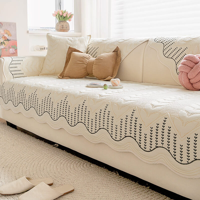 Cream Style Leaf Pattern Sofa Anti-Scratch Non-Slip Sofa Cover