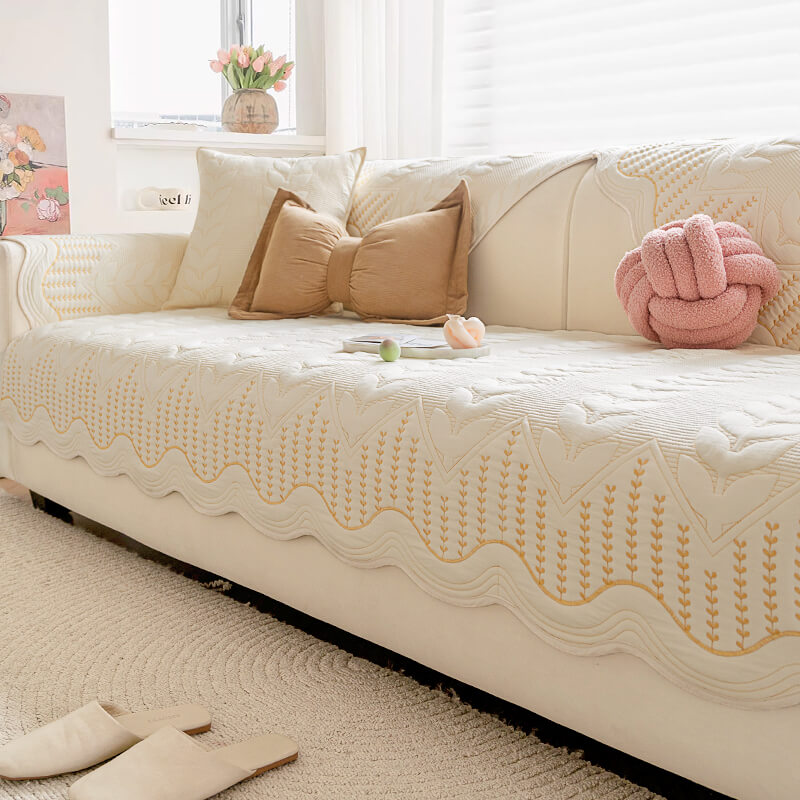 Cream Style Leaf Pattern Sofa Anti-Scratch Non-Slip Sofa Cover