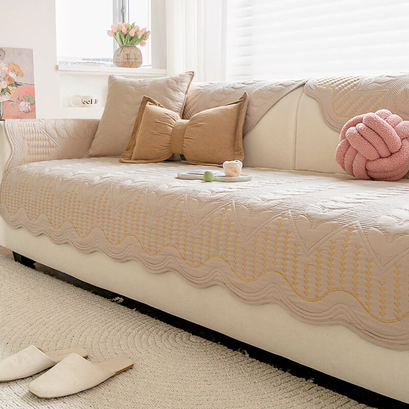 Cream Style Leaf Pattern Sofa Anti-Scratch Non-Slip Sofa Cover
