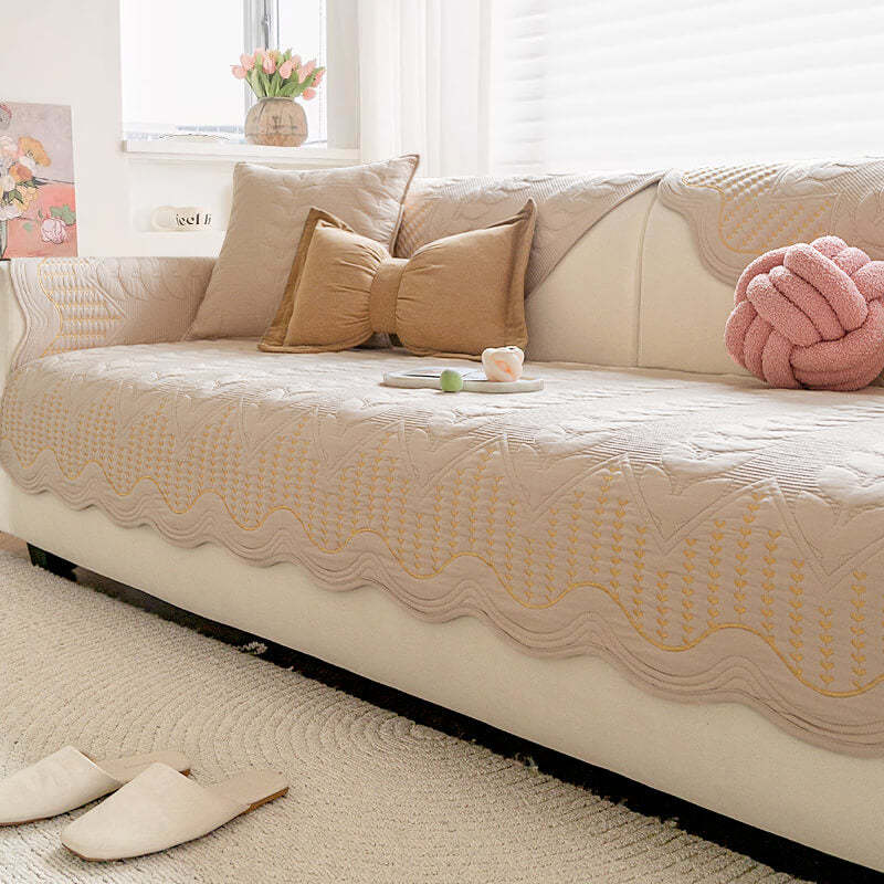 Cream Style Leaf Pattern Sofa Anti-Scratch Non-Slip Sofa Cover