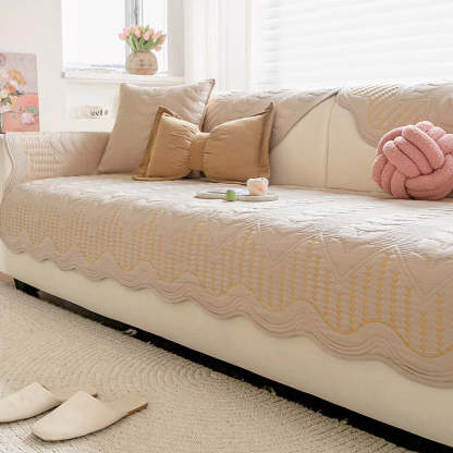 Cream Style Leaf Pattern Sofa Anti-Scratch Non-Slip Sofa Cover
