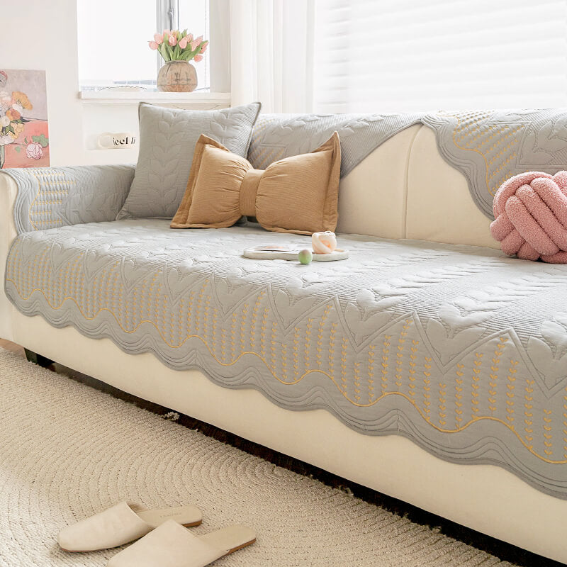 Cream Style Leaf Pattern Sofa Anti-Scratch Non-Slip Sofa Cover