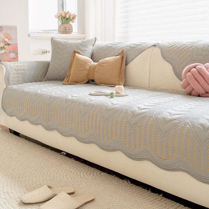 Cream Style Leaf Pattern Sofa Anti-Scratch Non-Slip Sofa Cover