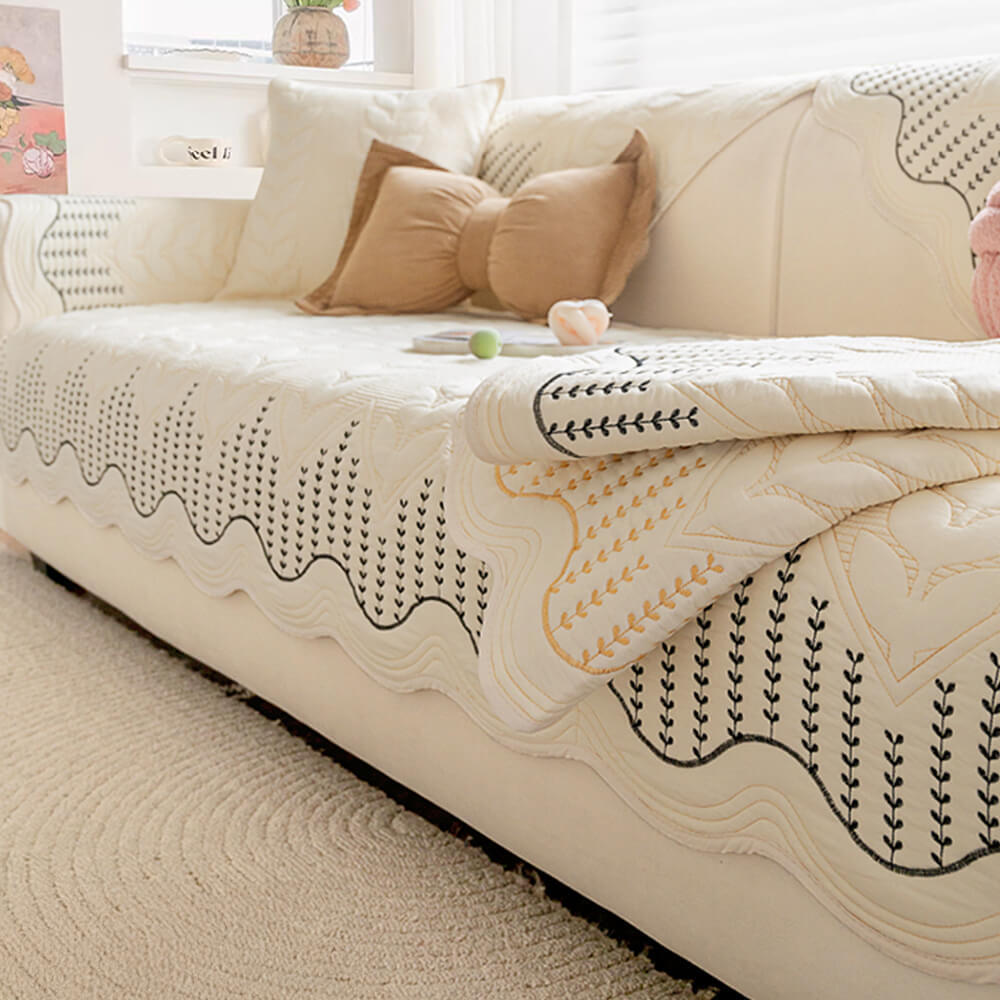 Cream Style Leaf Pattern Sofa Anti-Scratch Non-Slip Sofa Cover