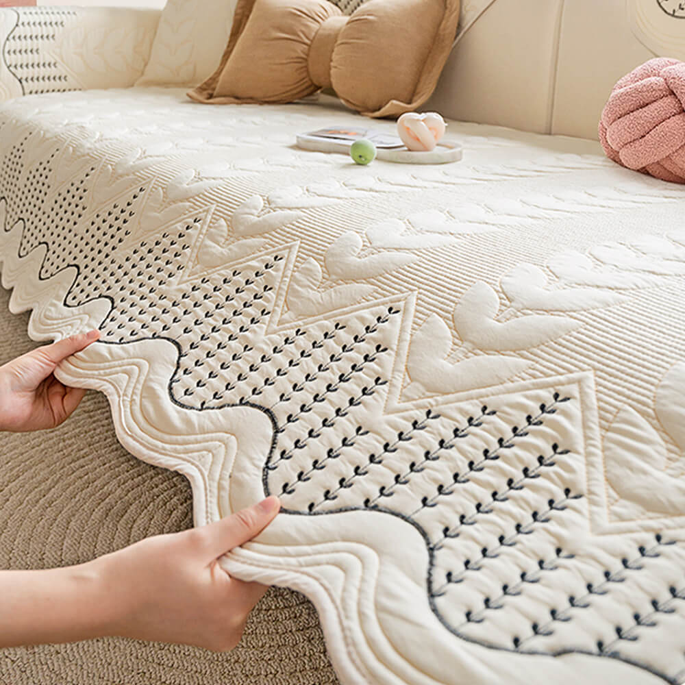 Cream Style Leaf Pattern Sofa Anti-Scratch Non-Slip Sofa Cover