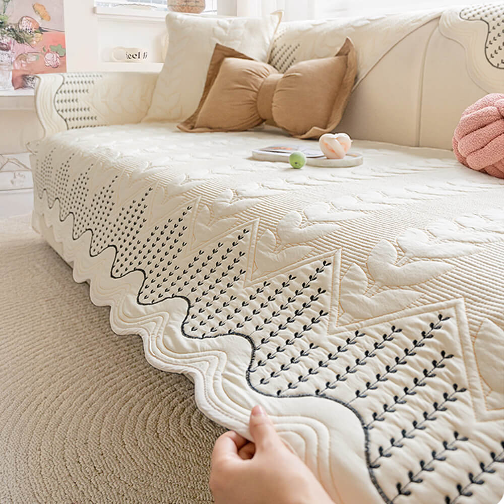 Cream Style Leaf Pattern Sofa Anti-Scratch Non-Slip Sofa Cover