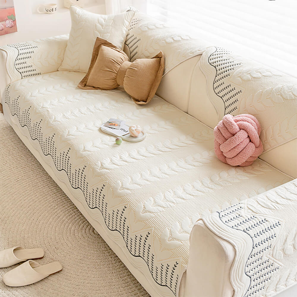 Cream Style Leaf Pattern Sofa Anti-Scratch Non-Slip Sofa Cover