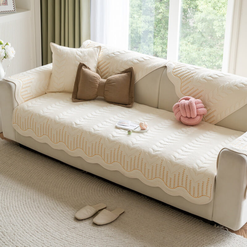 Cream Style Leaf Pattern Sofa Anti-Scratch Non-Slip Sofa Cover