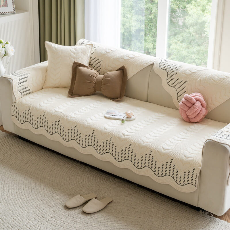 Cream Style Leaf Pattern Sofa Anti-Scratch Non-Slip Sofa Cover