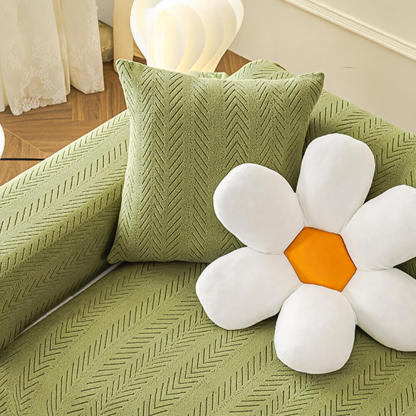 Elegant Herringbone Cream Aesthetic Stretch Magic Sofa Cover