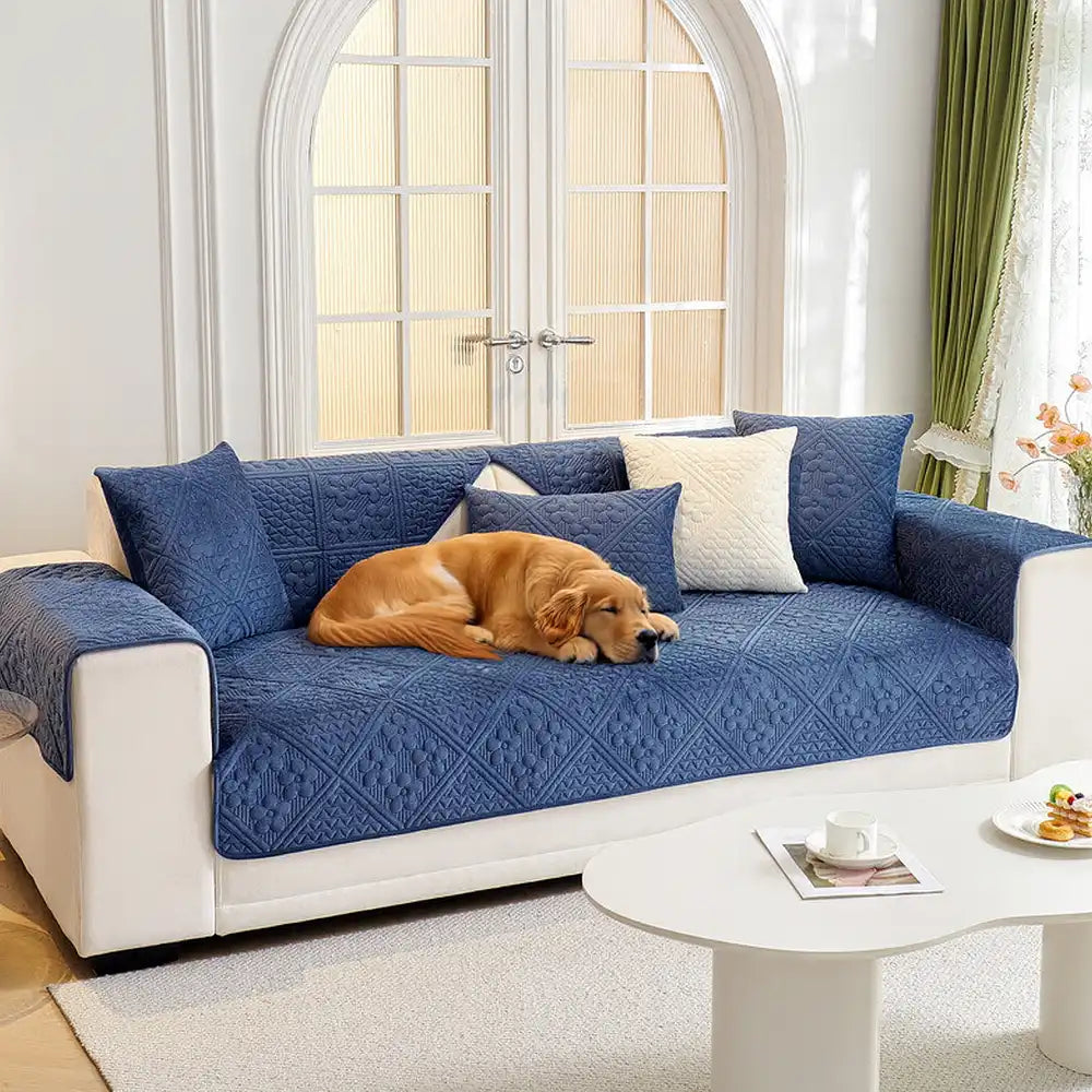 Embossed Geometric Pattern Soft Plush Quilted Non-Slip Sofa Cover