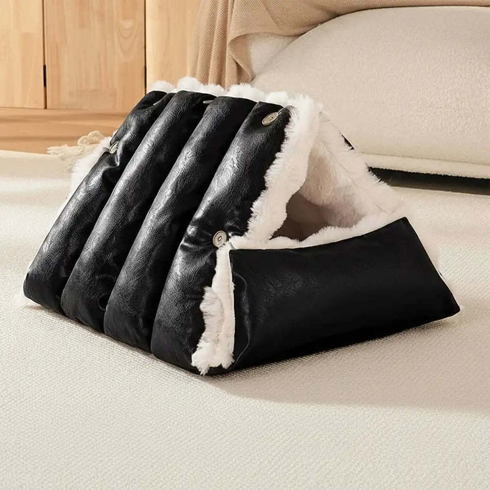 Faux Leather Vintage Multi-function Plush Dog Bed Convertible Dog Car Seat