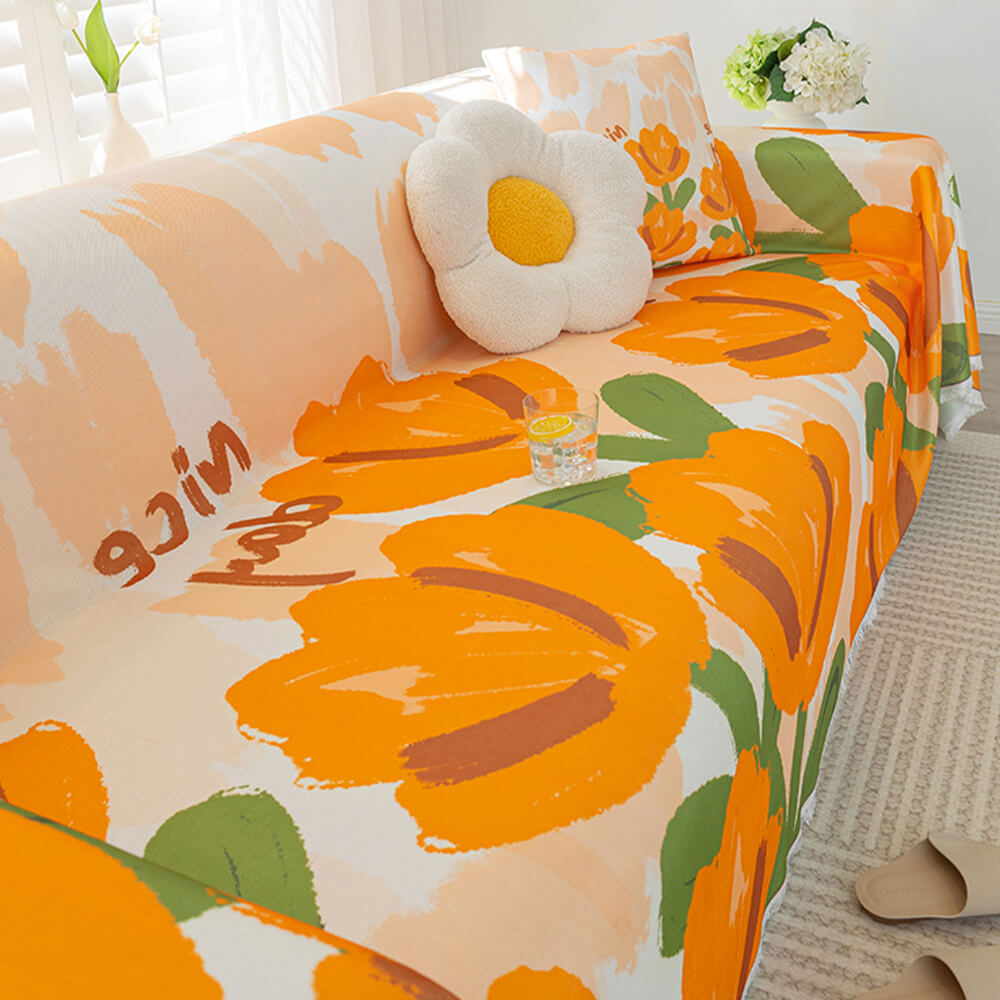 Floral Cooling Ice Silk Full Coverage Furniture Protective Sofa Cover