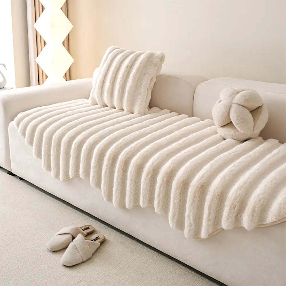 Fluffy Comfort Plush Furniture Protection Decorative Sofa Cover
