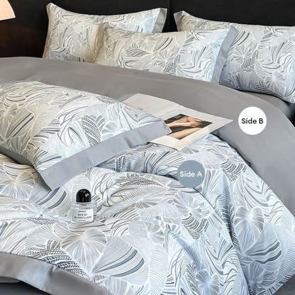 Light-Luxe Botanical Print Cooling Silky Duvet Cover Bed Sheet Set
