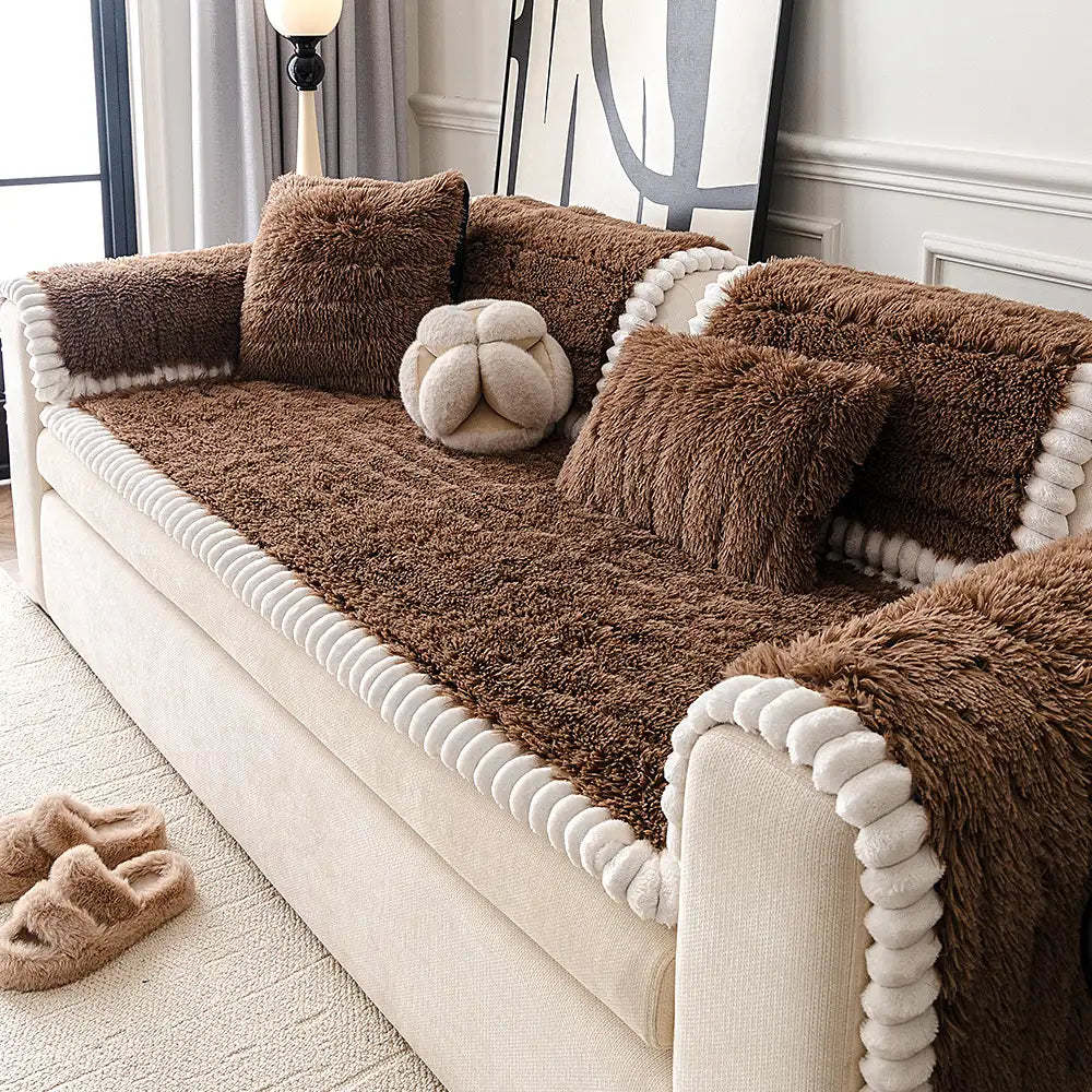 Luxury Fluffy Plush Thickened Comfortable Non-Slip Sofa Cover