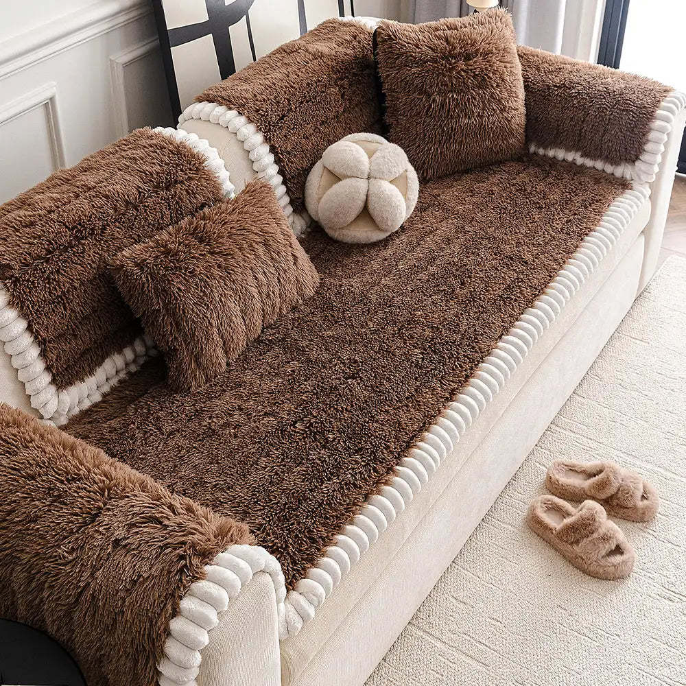 Luxury Fluffy Plush Thickened Comfortable Non-Slip Sofa Cover