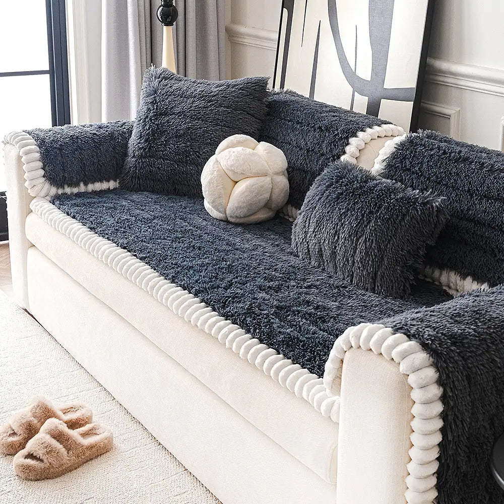 Luxury Fluffy Plush Thickened Comfortable Non-Slip Sofa Cover