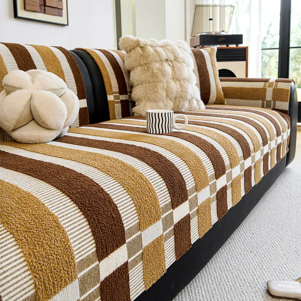 Mid-Century Modern Chenille Scratch-Resistant Furniture Protection Non-Slip Sofa Cover