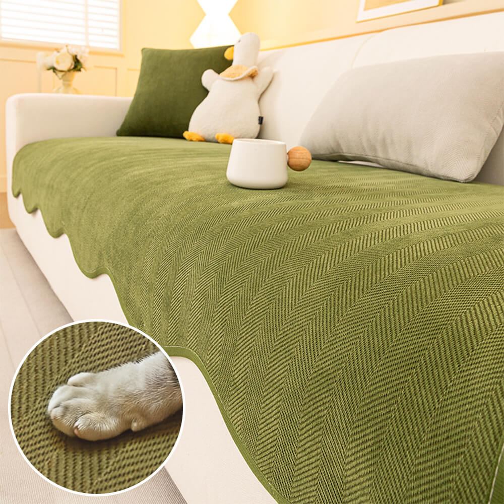 Minimalist Herringbone Chenille Non-Slip Wavy Edge Sofa Cover