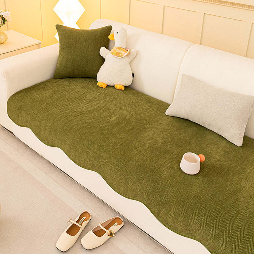Minimalist Herringbone Chenille Non-Slip Wavy Edge Sofa Cover