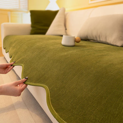 Minimalist Herringbone Chenille Non-Slip Wavy Edge Sofa Cover