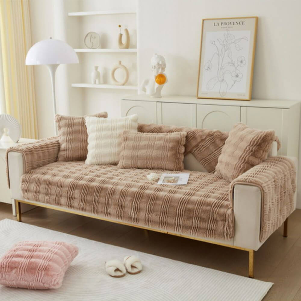 Modern Comfortable Faux Rabbit Fur Anti-Slip Sofa Cover