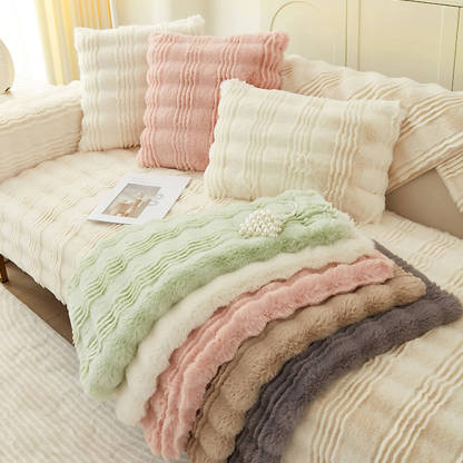 Modern Comfortable Faux Rabbit Fur Anti-Slip Sofa Cover