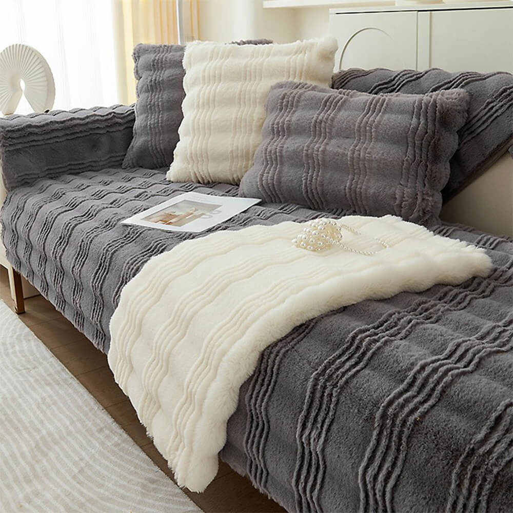 Modern Comfortable Faux Rabbit Fur Anti-Slip Sofa Cover