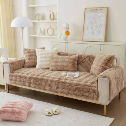 Modern Comfortable Faux Rabbit Fur Anti-Slip Sofa Cover