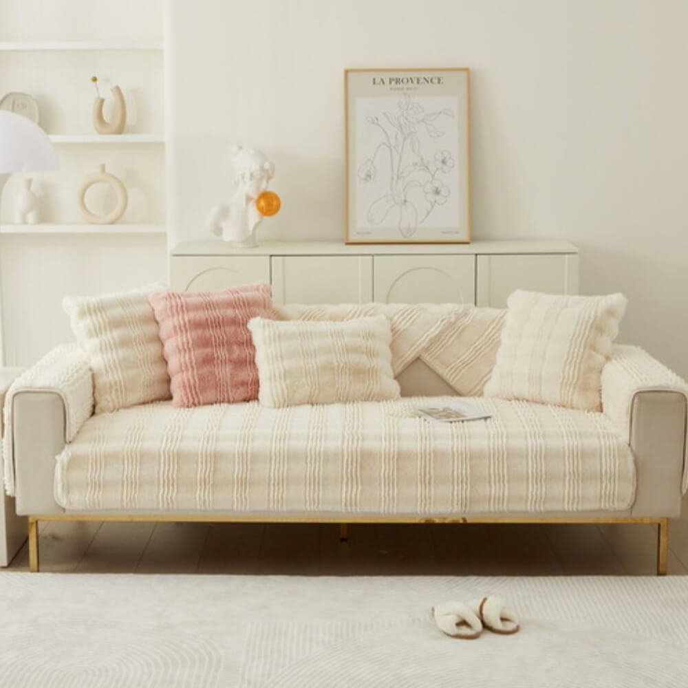 Modern Comfortable Faux Rabbit Fur Anti-Slip Sofa Cover