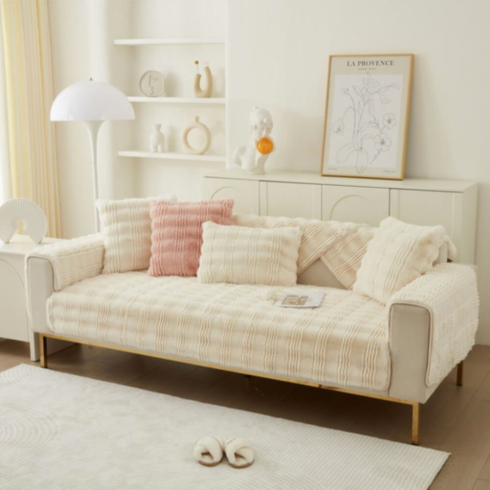Modern Comfortable Faux Rabbit Fur Anti-Slip Sofa Cover