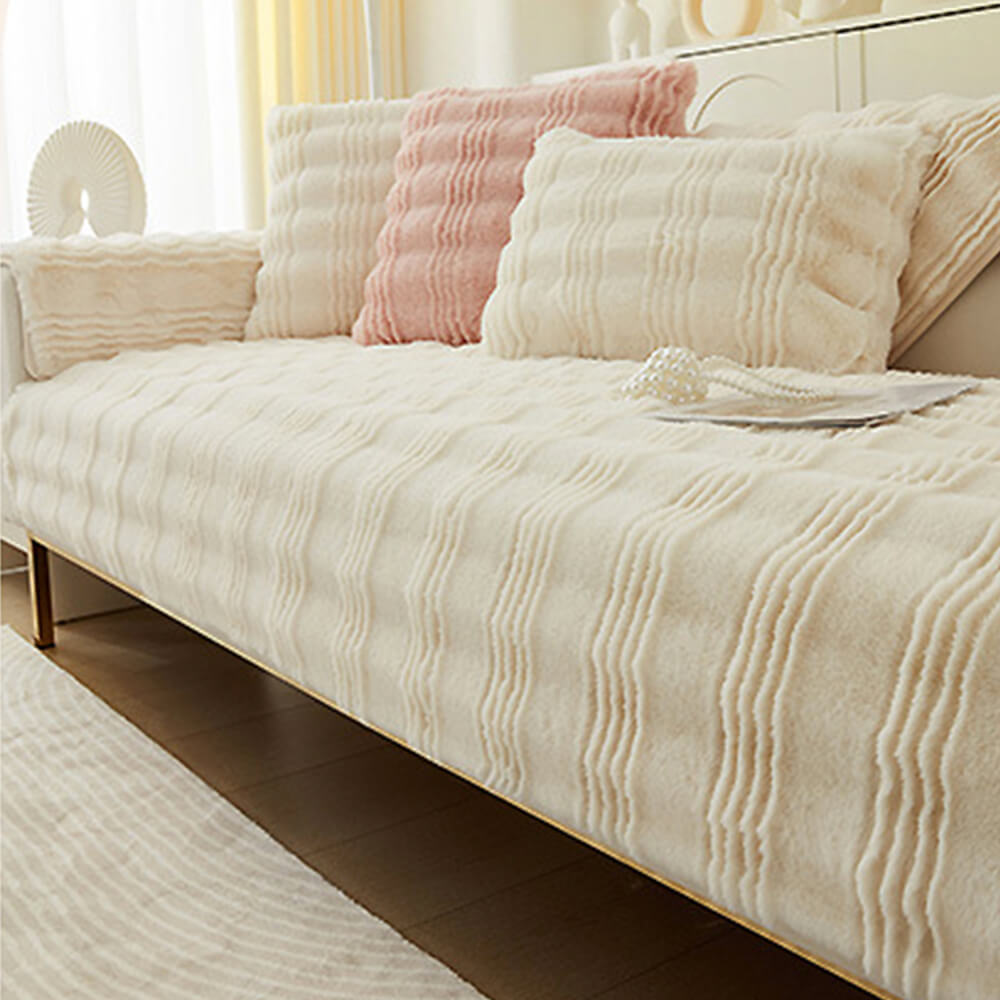 Modern Comfortable Faux Rabbit Fur Anti-Slip Sofa Cover