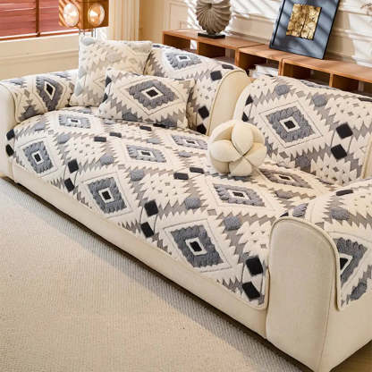 Modern Geometric Thick Plush Anti-Scratch Non-Slip Sofa Cover