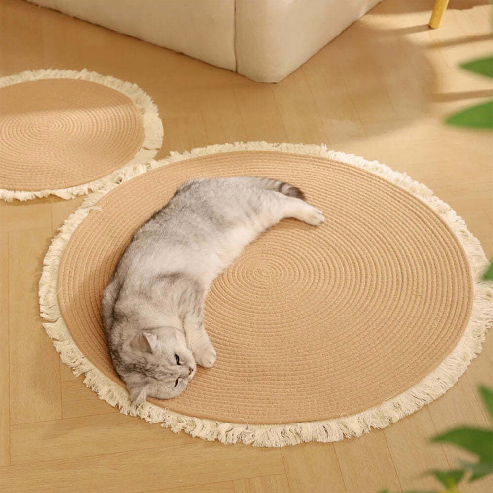Nordic Handwoven Durable Cat Scratch Mat Rug with Fringe