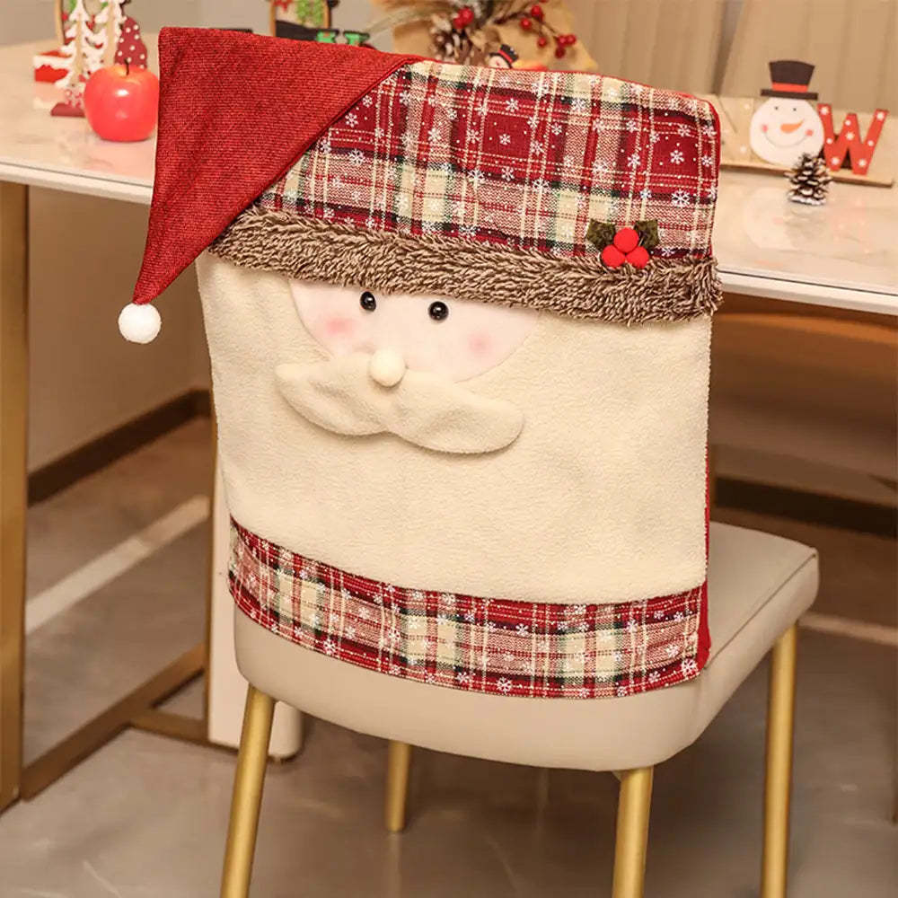 Playful Christmas Decoration Elk Snowman Chair Back Cover