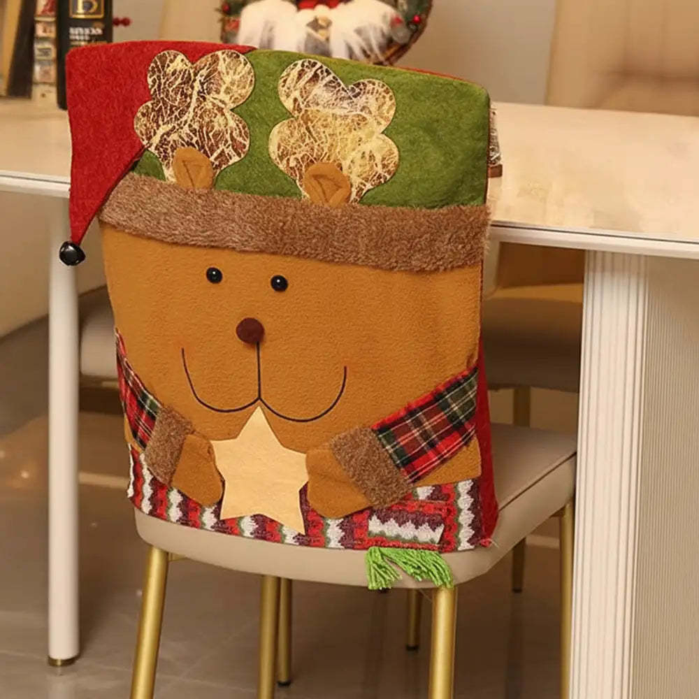 Playful Christmas Decoration Elk Snowman Chair Back Cover