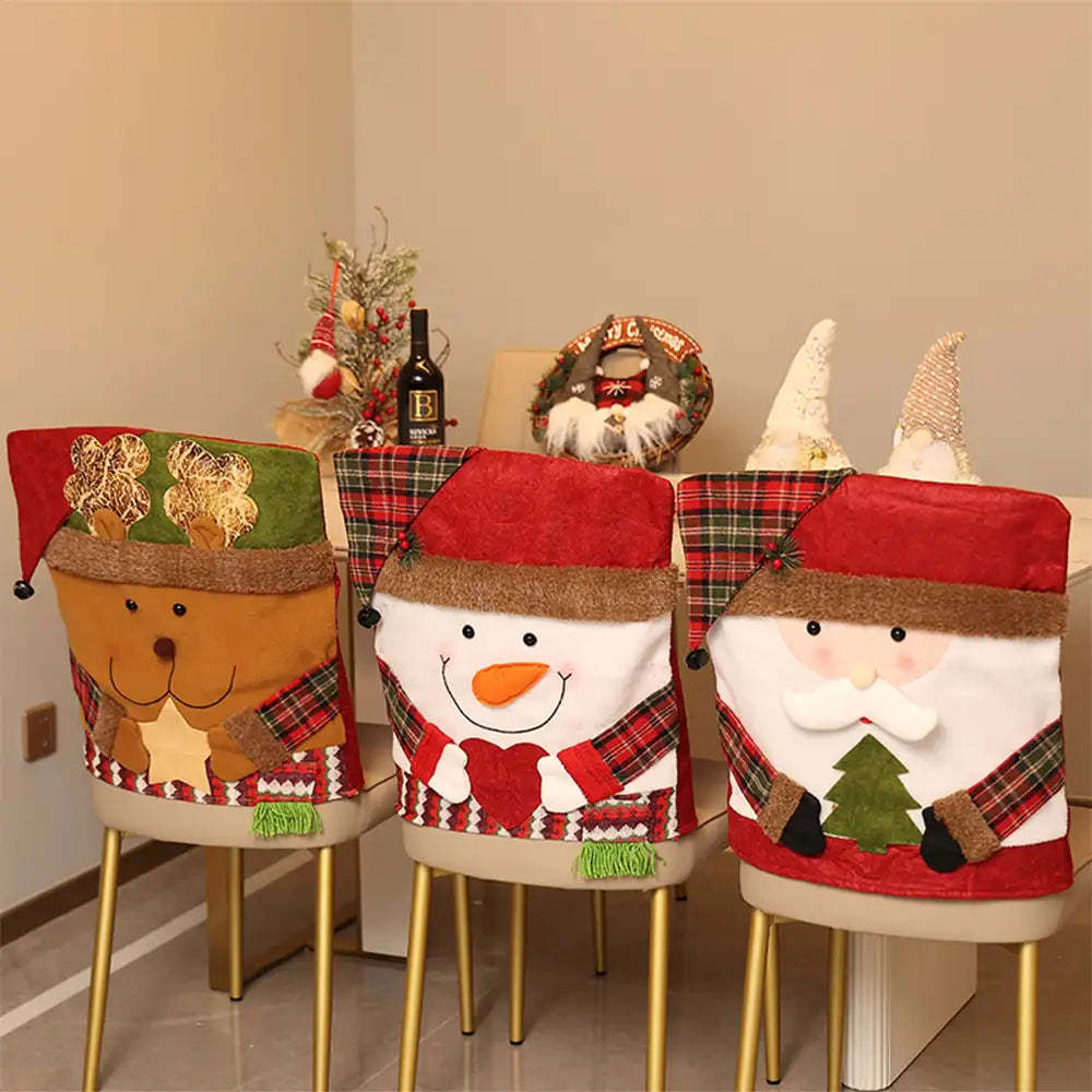 Playful Christmas Decoration Elk Snowman Chair Back Cover