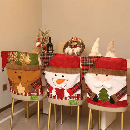Playful Christmas Decoration Elk Snowman Chair Back Cover