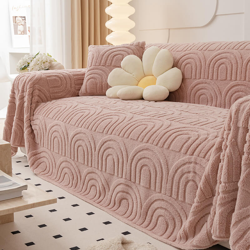 Plush Arch Pattern Modern Dual-Use Throw Blanket Sofa Cover