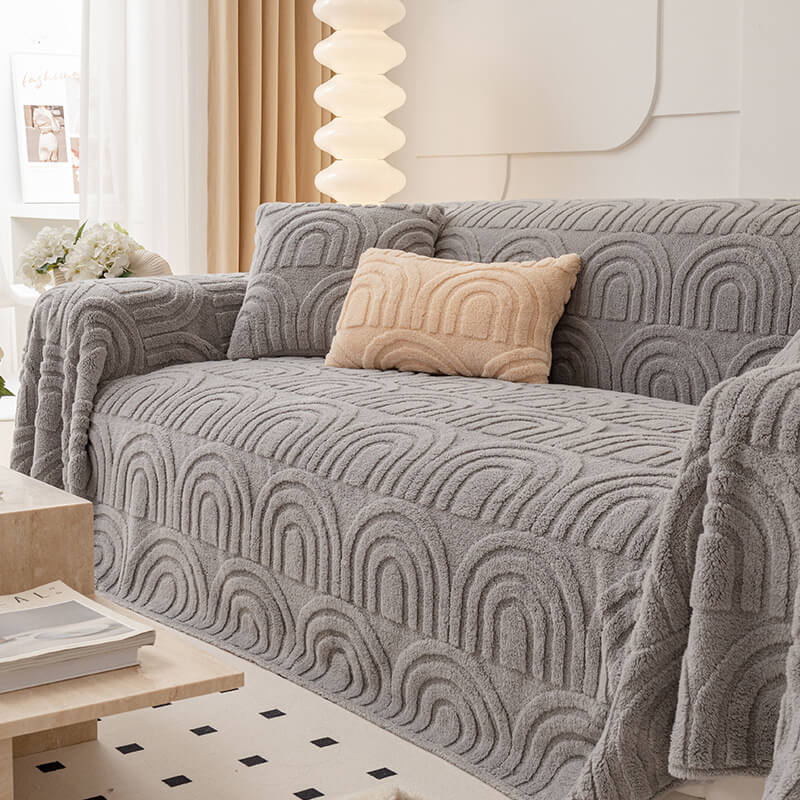 Plush Arch Pattern Modern Dual-Use Throw Blanket Sofa Cover