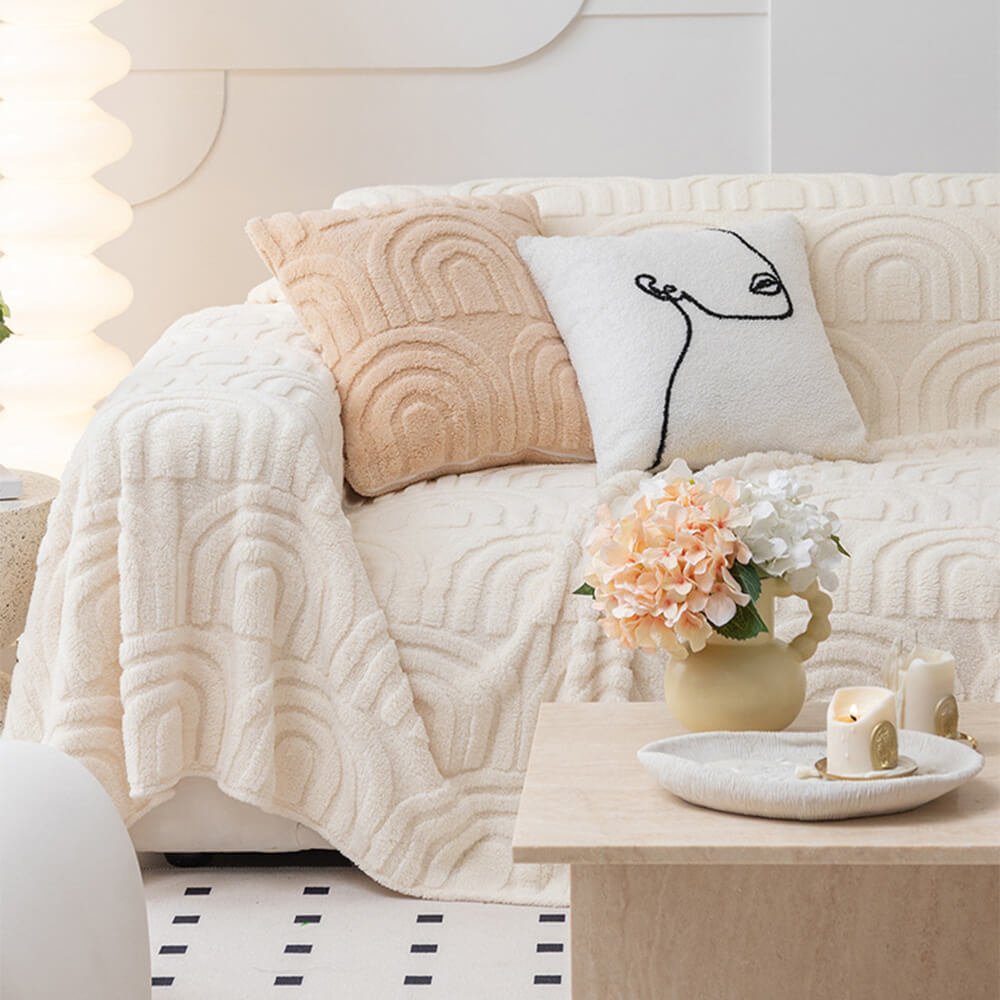 Plush Arch Pattern Modern Dual-Use Throw Blanket Sofa Cover