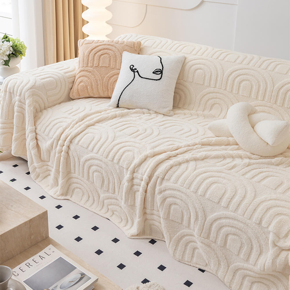 Plush Arch Pattern Modern Dual-Use Throw Blanket Sofa Cover