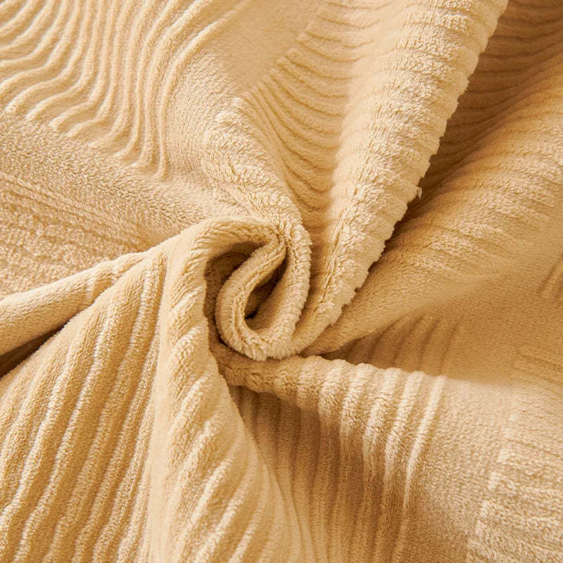 Plush Cream Geometric All Seasons Non-Slip Sofa Cover