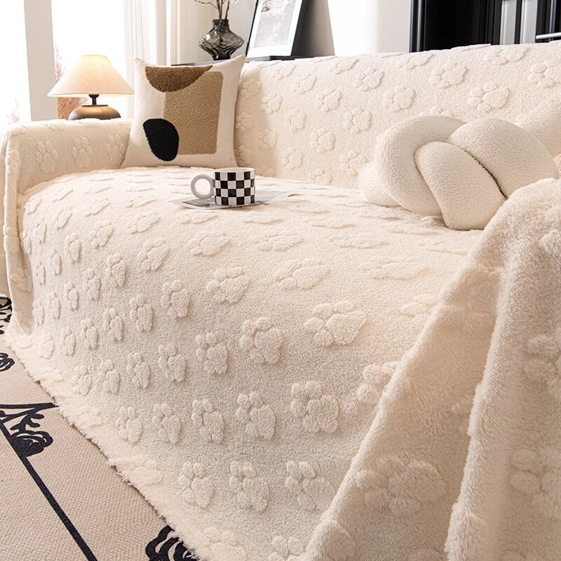 Plush Paw-Patterned Soft Furniture Protector Sofa Throw Cover