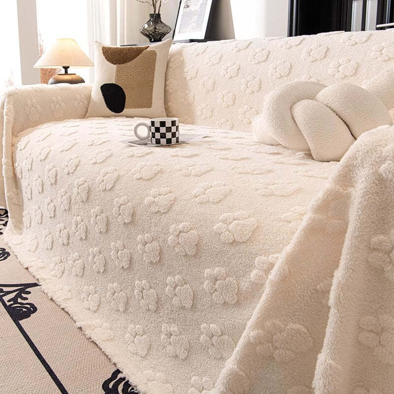 Plush Paw-Patterned Soft Furniture Protector Sofa Throw Cover