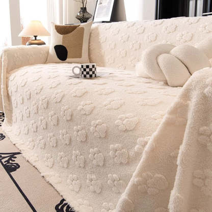 Plush Paw-Patterned Soft Furniture Protector Sofa Throw Cover