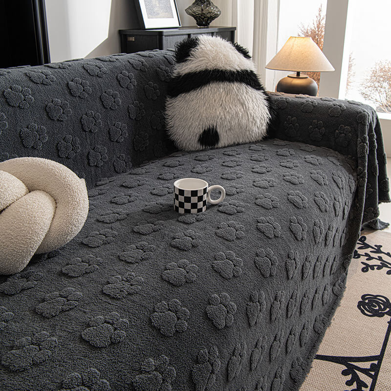 Plush Paw-Patterned Soft Furniture Protector Sofa Throw Cover