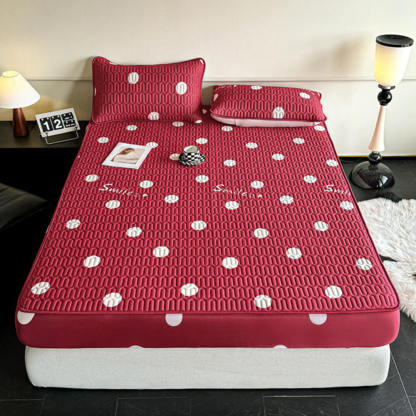 Polka Dot Cooling Latex Quilted Non-Slip Fitted Sheet Mattress Cover